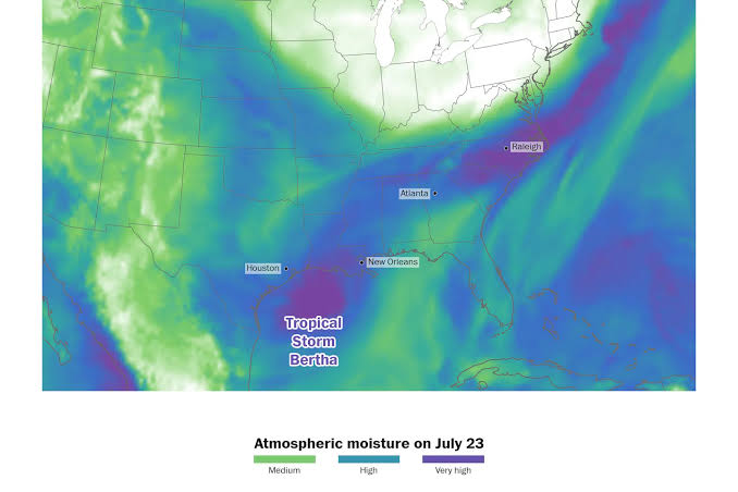Some of Tropical Storm Bertha’s worst weather is 800 miles inland