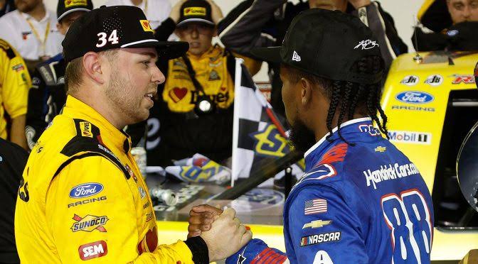 Layne Riggs, Rajah Caruth bump fenders in final laps battling for Nashville win