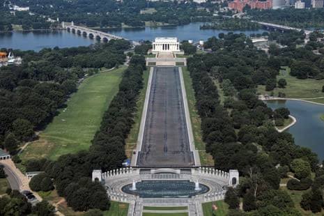 Drained reflecting pool reveals Trump’s ‘American flag blue’ liner is now closer to gray