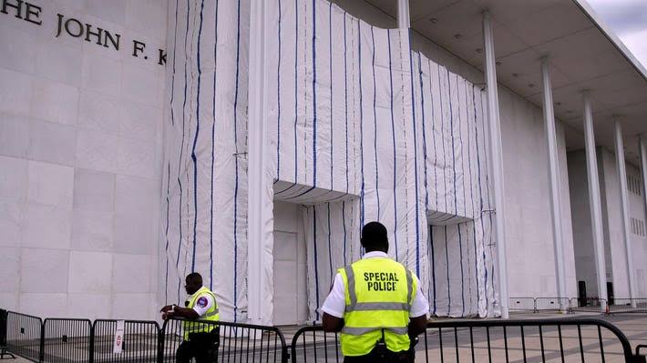 ‘A Literal Coverup’: Kennedy Center Keeps Up Tarp Covering Where Trump’s Name Was Removed