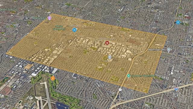 Map shows Garden Grove chemical emergency and evacuation near GKN Aerospace plant