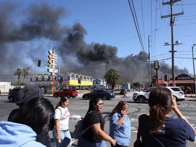 Crews halt spread of Boyle Heights warehouse fire; leak of 'highly toxic' ammonia spurs concern