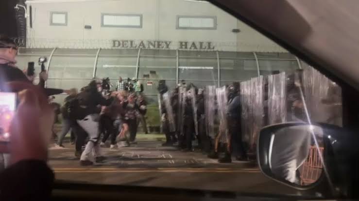 WNBC crew removed from news vehicle as state police tear gases Delaney Hall protesters
