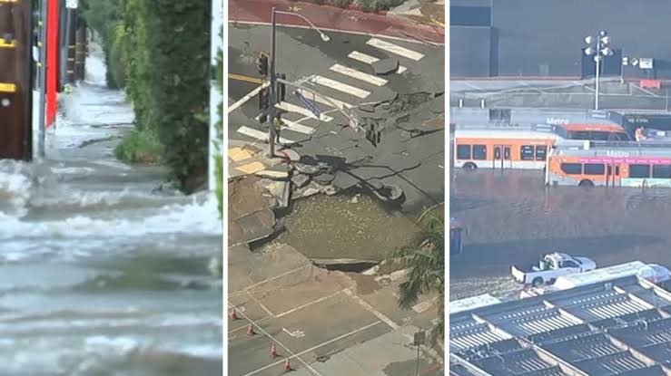 Water main break floods West Hollywood streets, creates massive sinkhole