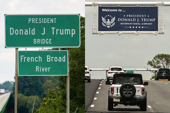 On the same day, a Florida airport and a Tennessee bridge are renamed after Trump