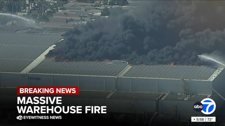 Massive fire at warehouse in Boyle Heights triggers shelter-in-place orders, rare helicopter drops