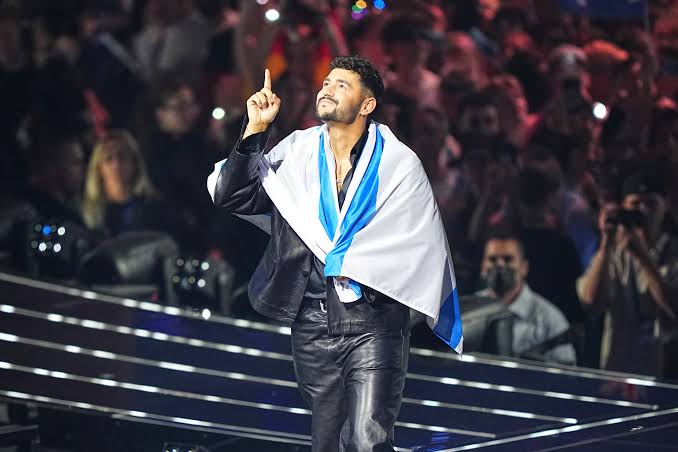 Israel’s Noam Bettan prepares to take the stage at partly boycotted Eurovision final
