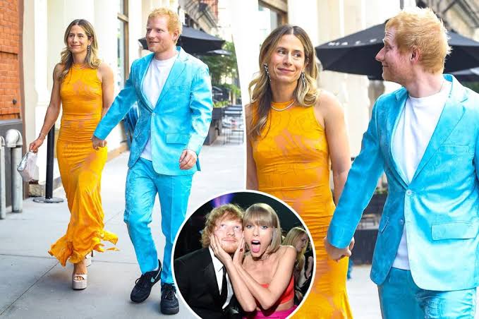 Ed Sheeran goes bold in turquoise paisley suit and Tiffany sneakers for Taylor Swift and Travis Kelce’s wedding