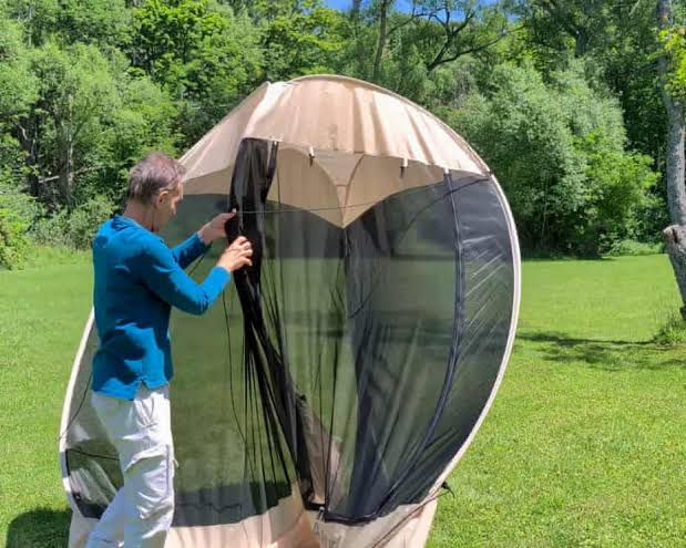 Buzz off: this pop-up screen shelter provides a safe retreat from bugs and mosquitoes
