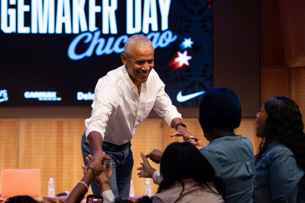 Former President Barack Obama surprises WNBA All-Stars at their practice at his Presidential Center