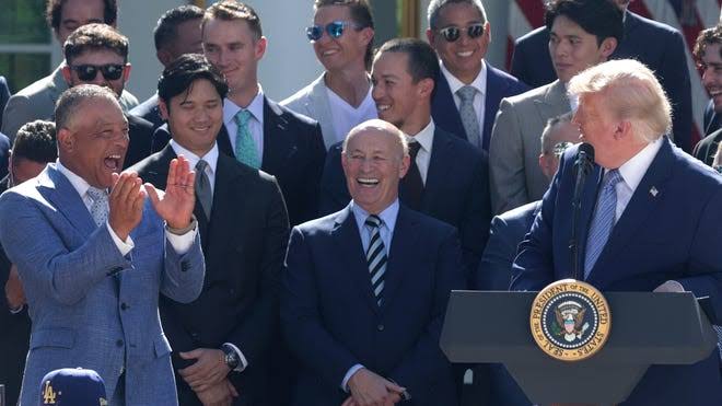 Dodgers visit White House, as owner gives President Trump championship ring