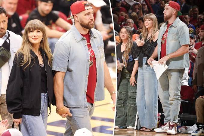 Taylor Swift and Travis Kelce don his-and-hers denim for courtside date at Cavaliers vs. Knicks game