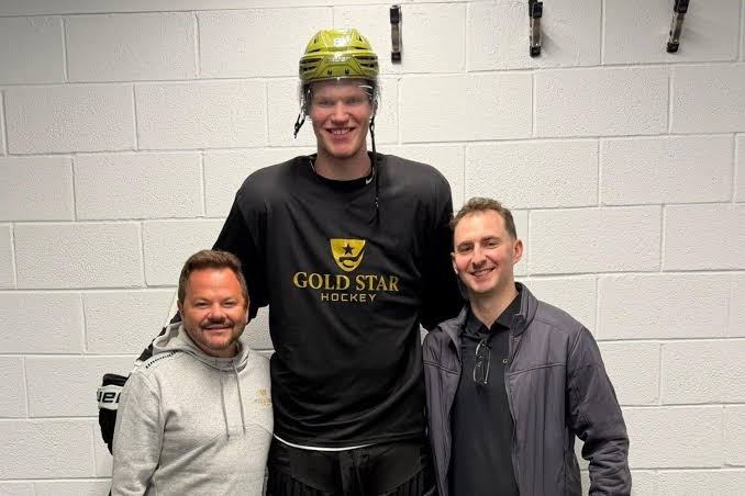 Alexander Karmanov, selected in the seventh round by the San Jose Sharks, is the tallest player ever drafted to the NHL
