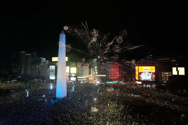Tens of thousands of Argentine soccer fans celebrate their team's World Cup semifinal victory