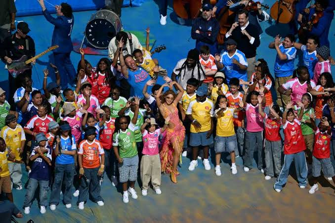 A cavalcade of international stars headlined the World Cup's first-ever halftime final show