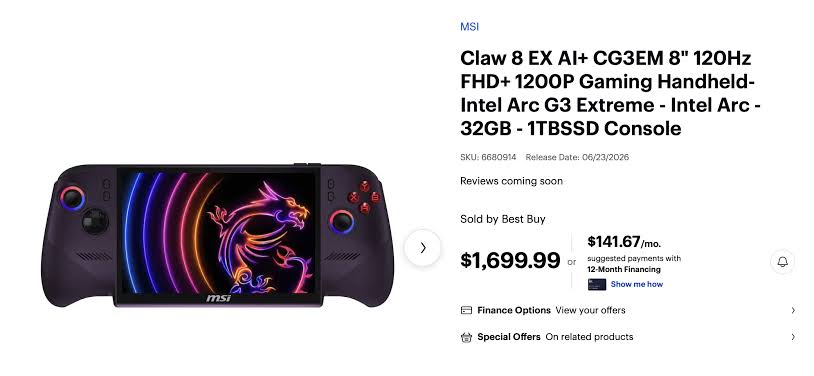 MSI’s new Claw gaming handheld starts at $1,699.