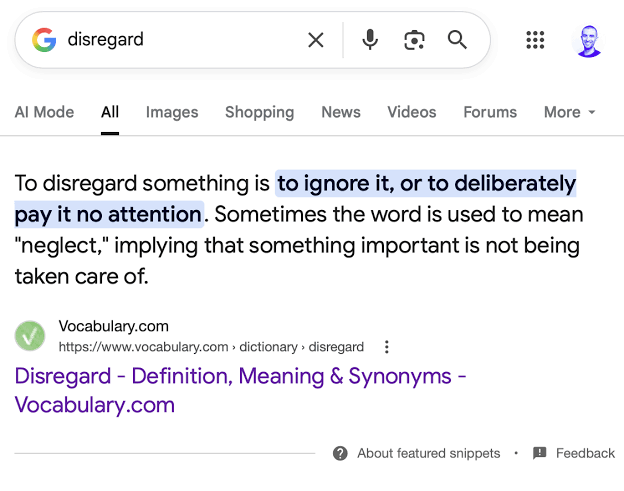 An update on Google’s “disregard” issue.