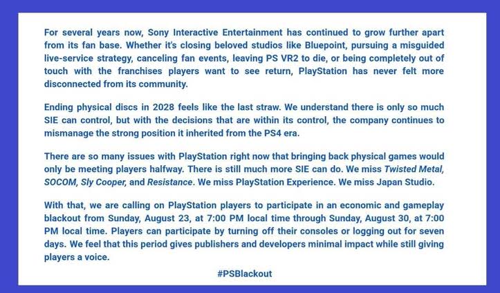 PlayStation users are going dark to protest Sony ditching discs.