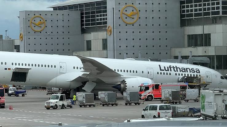 Lufthansa Boeing plane crashed onto its nose at German airport