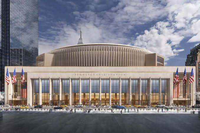 Exclusive renderings of Penn Station overhaul show Trump's name with presidential seal