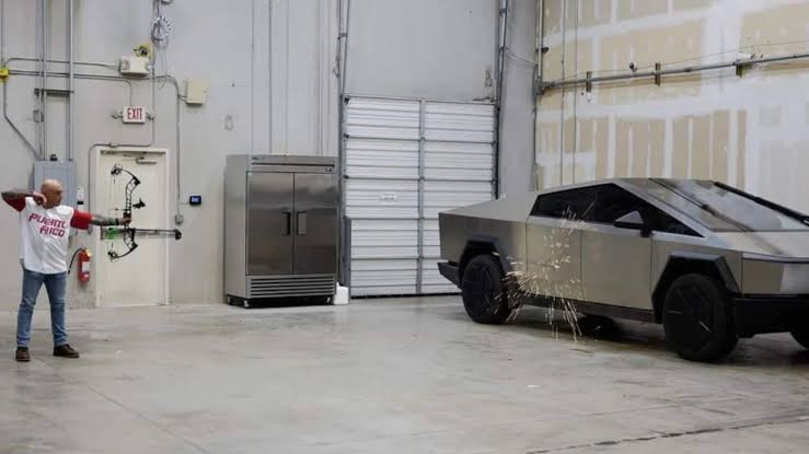 Joe Rogan bet Elon Musk $1 that an arrow could pierce the Tesla Cybertruck and filmed himself trying to do it