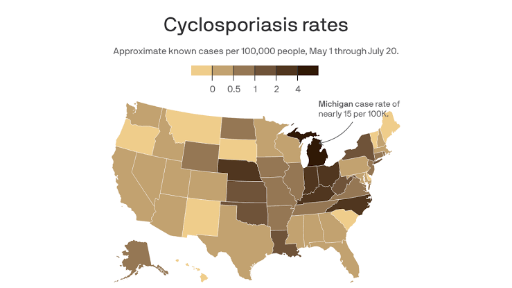 Cyclosporiasis: Case rates rise in five outbreak states