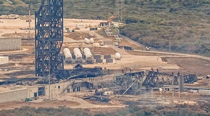 Damage to Blue Origin Launch Complex 36 as seen from the air