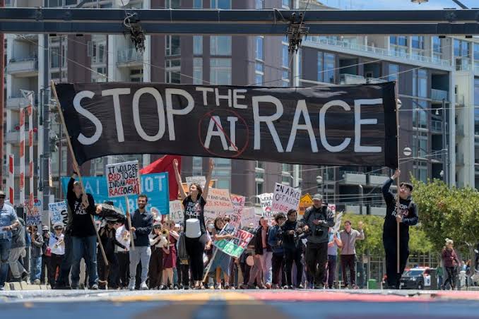 Photos: Hundreds protest at Open AI, Anthropic offices in San Francisco