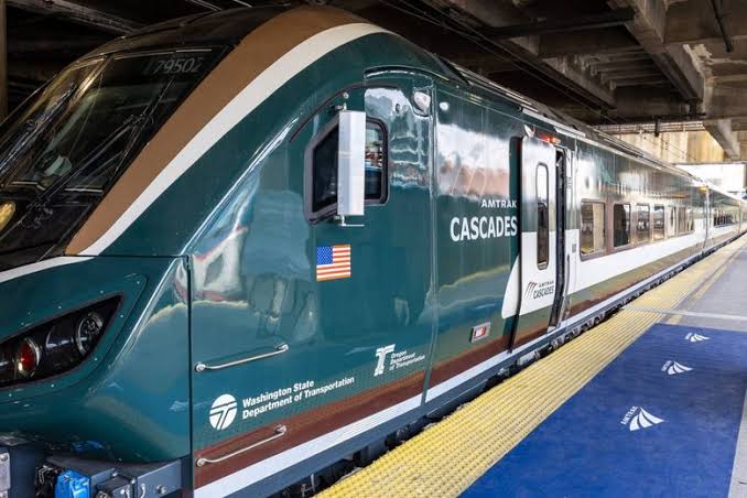New Amtrak Cascades Airo train arriving in Seattle