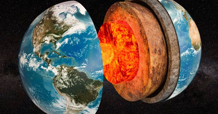 Earth’s inner core is an iron-rich ball as hot as the surface of the Sun, kept solid only because the crushing pressure of the entire planet raises the temperature at which iron can melt
