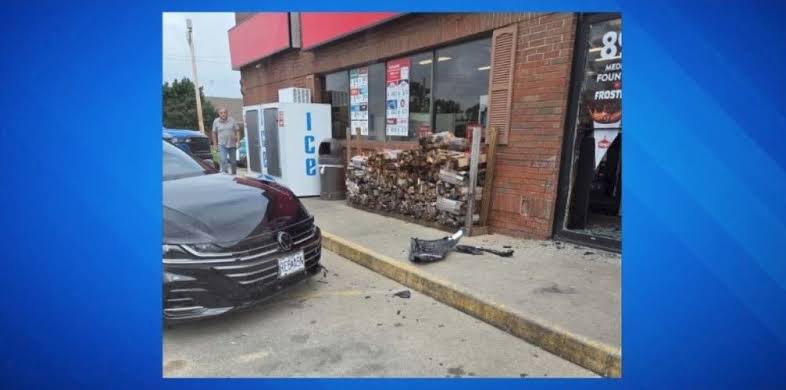 Car slams into Casey’s in Macon breaking glass out of front door
