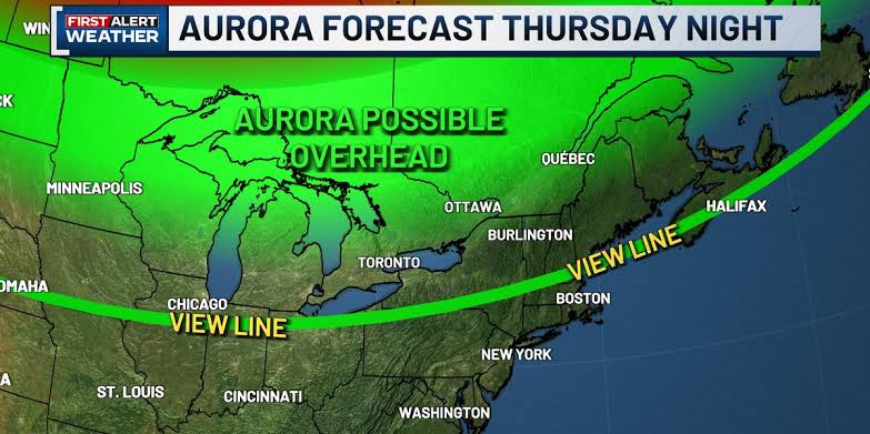 UPDATE: Aurora forecast for Vt., NY, and NH, Thursday night due to ‘G3′ geomagnetic storm