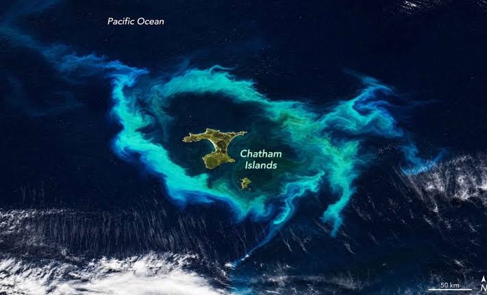 NASA has captured a spectacular turquoise halo around the Chatham Islands