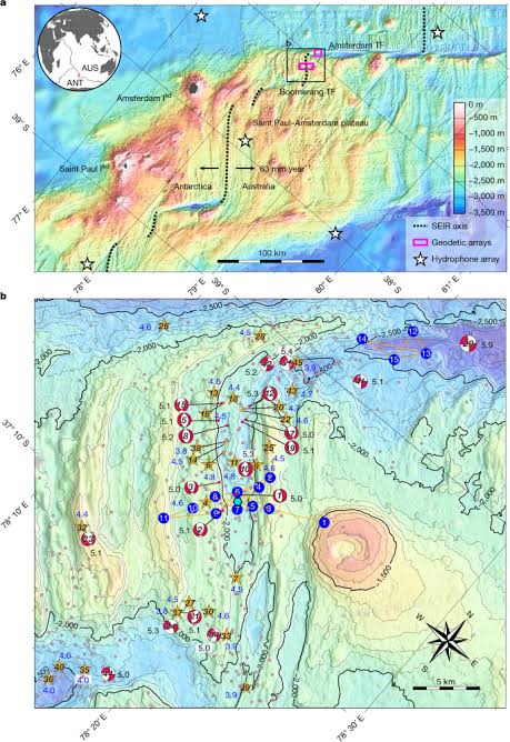 Anatomy of a seafloor spreading event captured by in situ seismogeodesy
