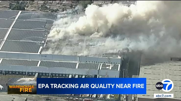 EPA tracking air quality as dangerous pollution levels recorded overnight near Lineage warehouse fire in Boyle Heights