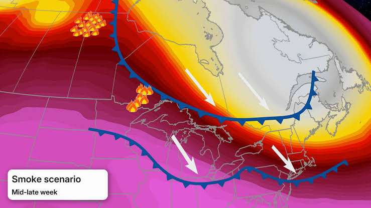 Wildfire smoke from Canada and Minnesota may lead to unhealthy air quality in the Great Lakes and Northeast