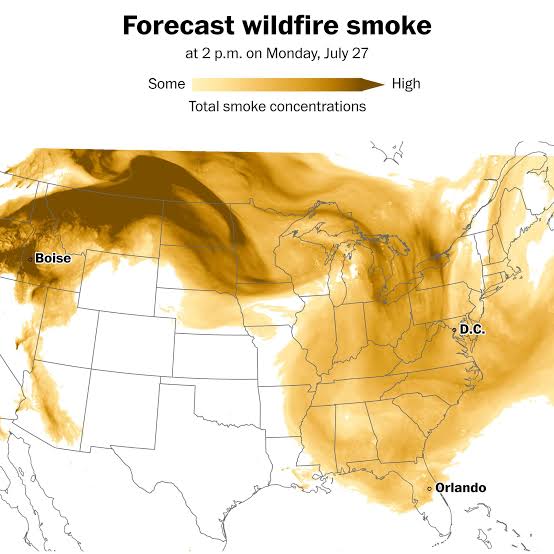 The wildfire smoke is back, filling skies as far south as Florida